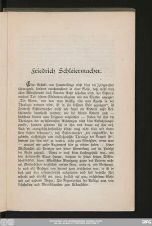 [Friedrich Schleiermacher. Auswahl seiner Predigten.]