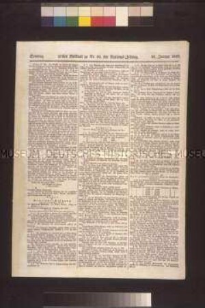 Tageszeitung: National-Zeitung, Nr. 20, Erstes Beiblatt; 21. Januar 1849