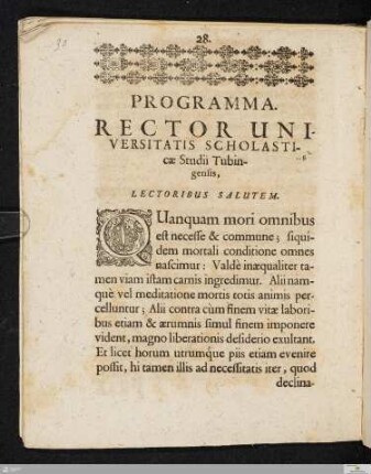 Programma Rector Universitatis Scholasticæ Studii Tubingensis