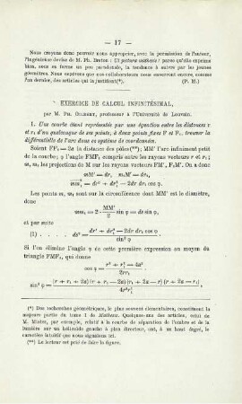 EXERCICE DE CALCUL INFINITÉSIMAL.