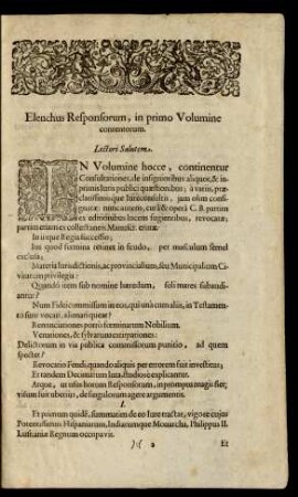 Elenchus Responsorum, in primo Volumine contentorum.