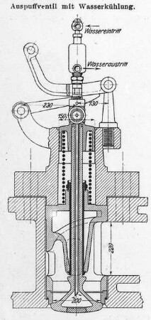 Auspuffventil mit Wasserkühlung für Dieselmotor : Technikgeschichte | Industrie und Technik | Verbrennungs-Kraftmotoren (Gasgeneratoren)