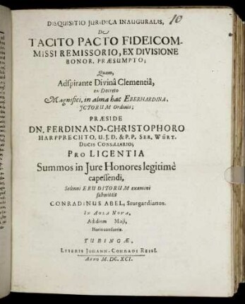 Disquisitio Iuridica Inauguralis, De Tacito Pacto Fideicommissi Remissorio, Ex Divisione Bonor. Praesumpto
