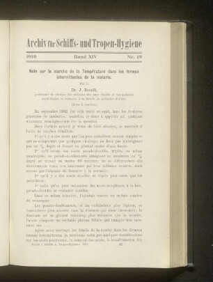 Note sur la marche de la Temperature dans les formes intermittentes de la malaria