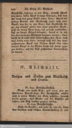 IV. Abschnitt. Brühen und Sossen zum Rindfleisch und Braten