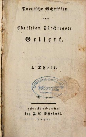 Poetische Schriften, I. Theil