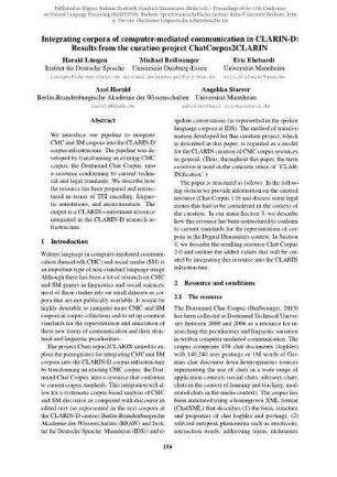 Integrating corpora of computer-mediated communication in CLARIN-D: Results from the curation project ChatCorpus2CLARIN