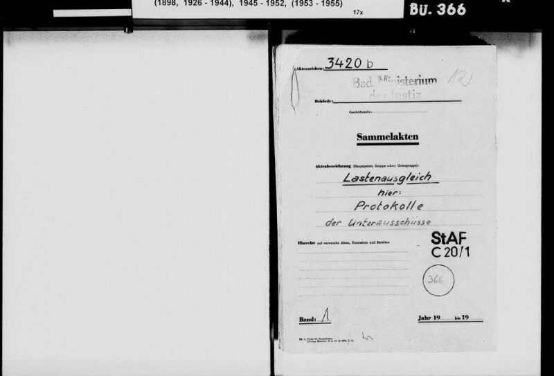 Protokolle der Unterausschüsse des Bundestags-Ausschusses für den Lastenausgleich