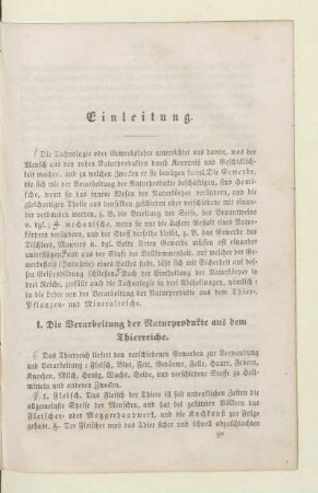 I. Die Verarbeitung der Naturprodukte aus dem Thierreiche