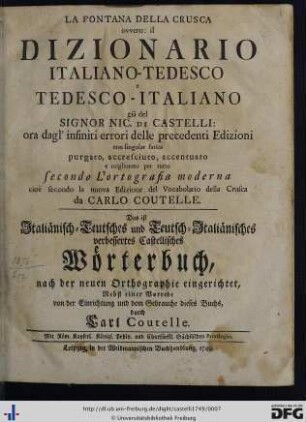 La Fontana Della Crusca ovvero: il Dizionario Italiano-Tedesco e Tedesco-Italiano
