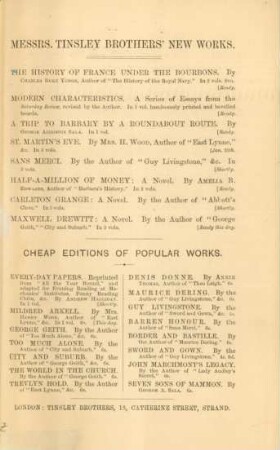 Messrs. Tinsley Brothers' new works