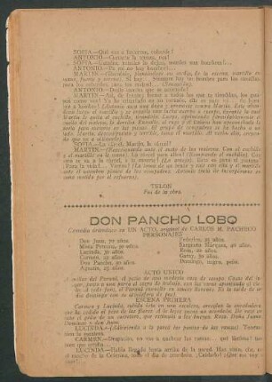 Don Pancho Lobo : comedia dramática en un acto, original