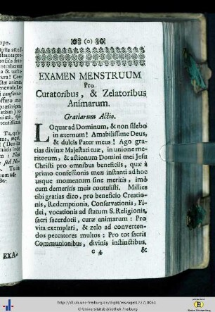 Examen menstruum pro curatoribus et zelatoribus animarum