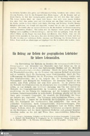 Ein Beitrag zur Reform der geographischen Lehrbücher für höhere Lehranstalten