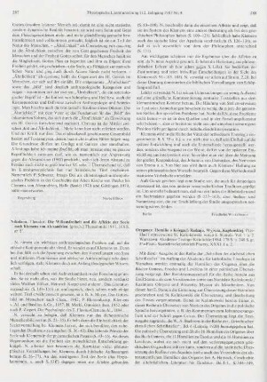 287-288 [Rezension] Nikolau, Theodōros, Theodōru St. Nikolau He eleutheria tēs bulēseōs kai ta pathē tēs psychēs kata Klēmenta ton Alexandrea