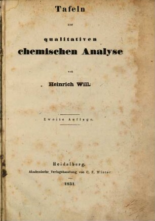 Tafeln zur qualitativen chemischen Analyse