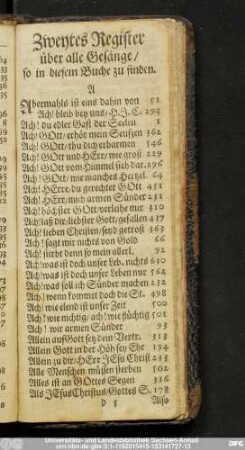Zweytes Register über alle Gesänge, so in diesem Buche zu finden
