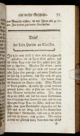 Brief der Lady Hariote an Clarissen. - Brief der Frau Derby an Clarissen.