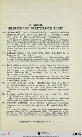 III. Musik, bildende und darstellende Kunst (Nr. 676-778)
