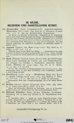 III. Musik, bildende und darstellende Kunst (Nr. 676-778)
