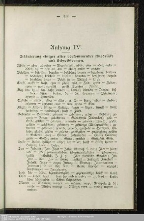 IV. Erläuterungen einiger alter vorkommender Ausdrücke und Schreibformen