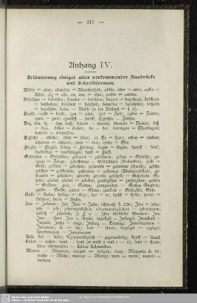 IV. Erläuterungen einiger alter vorkommender Ausdrücke und Schreibformen