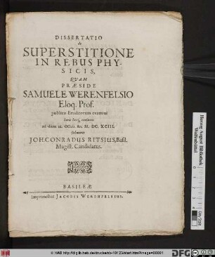 Dissertatio de Superstitione In Rebus Physicis