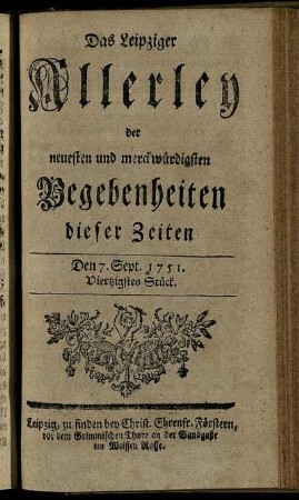 Den 7 Sept. 1751. Viertzigstes Stück.
