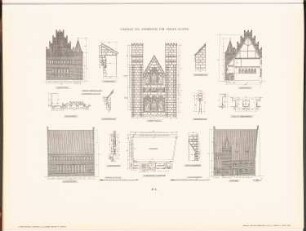 Gymnasium Zum grauen Kloster, Berlin: Grundriss EG, Ansichten, Querschnitt, Details Turnhalle (aus: Neubauten der Stadt Berlin, Bd. III, 1904)