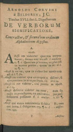 Arnoldi Corvini a Belderen Titulus XVI. Libri L. Digestorum De Verborum Significatione