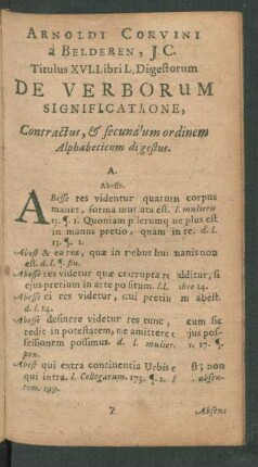 Arnoldi Corvini a Belderen Titulus XVI. Libri L. Digestorum De Verborum Significatione