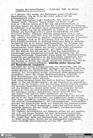 Zeugnis der Betroffenheit : 7. Oktober 1989 in Berlin