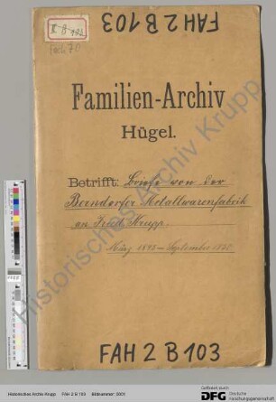 Schreiben der Berndorfer Metallwarenfabrik an die Firma Krupp. [siehe auch Regest in WA 9 d 308]