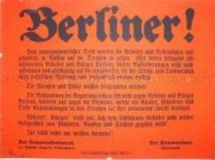 Aufforderung des Stadtkommandanten Klawunde, nicht auf die Straßen zu gehen und den revolutionären Aufrufen nicht Folge zu leisten