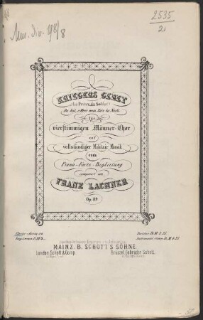 Kriegers Gebet : Du bist, o Herr mein Stern bei Nacht ; für vierstimmigen Männer-Chor und vollständiger Militär-Musik oder Piano-forte Begleitung: op. 89