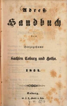 Adreß-Handbuch des Herzogthums Sachsen-Coburg und Gotha. 1854, 1854