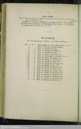 Verzeichniß der beigegebenen Plan- und Kartenskizzen