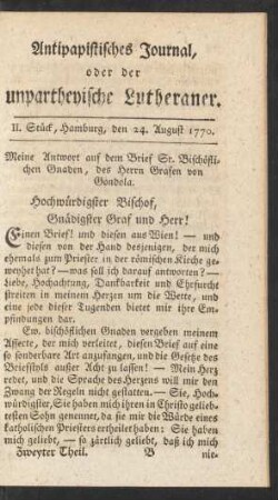 II. Stück, Hamburg, den 24. August 1770
