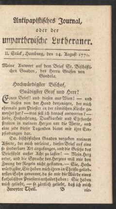 II. Stück, Hamburg, den 24. August 1770