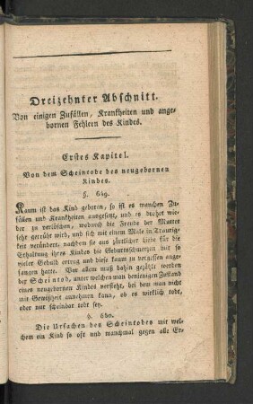 Dreizehnter Abschnitt. Von einigen Zufällen, Krankheiten und angebornen Fehlern des Kindes.