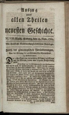 XLVIII. Nachl. Coburg, den 28. Nov. 1761.