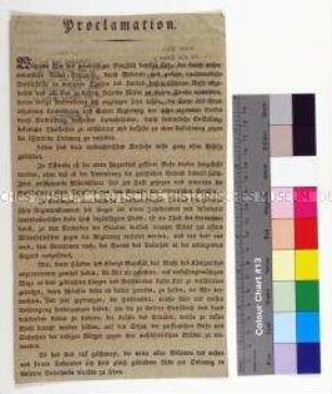 Aufruf von Prinz Adolf Friedrich als Großbritannisch-Hannoverscher Generalstatthalter zu Ruhe und Loyalität nach Unruhen in Göttingen und Osterode