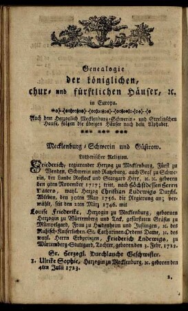 Genealogie der königlichen, chur- und fürstlichen Häuser [...]