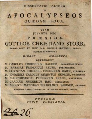 Diss. exeg. in Apocalypseos quaedam loca, Diss. altera