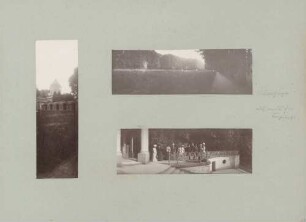 links: Rote Moschee im Türkischen Garten im Schlossgarten Schwetzingen rechts oben: Partie im Schlossgarten Schwetzingen rechts unten: Partie auf der Schlossterrasse Schwetzingen