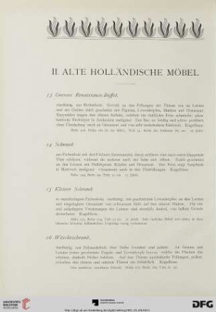 II. Alte holländische Möbel (Nr. 13-41)