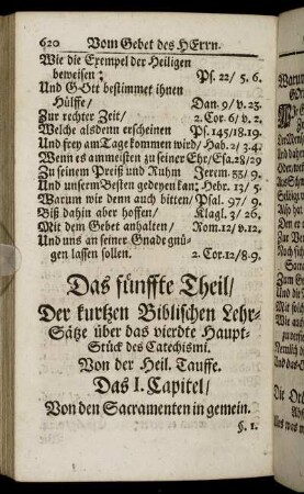 Das fünffte Theil/ Der kurtzen Biblischen Lehr-Sätze/ über das vierdte Hauptstück des Catechismi.