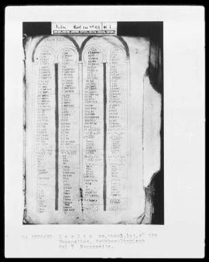 Frühkarolingisches Evangeliar — ---, Folio 7rectoKanontafel