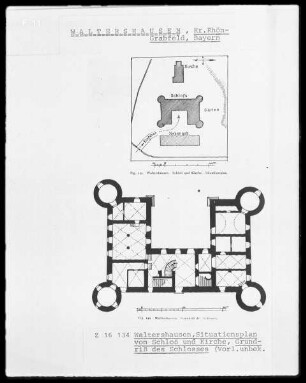 Waltershausen (Kreis Rhön-Grabfeld), Situationsplan von Schloß und Kirche, Grundriß des Schloßes