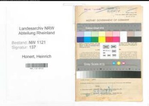 Entnazifizierung Heinrich Honert , geb. 09.07.1892 (Postbetriebsassistent)
